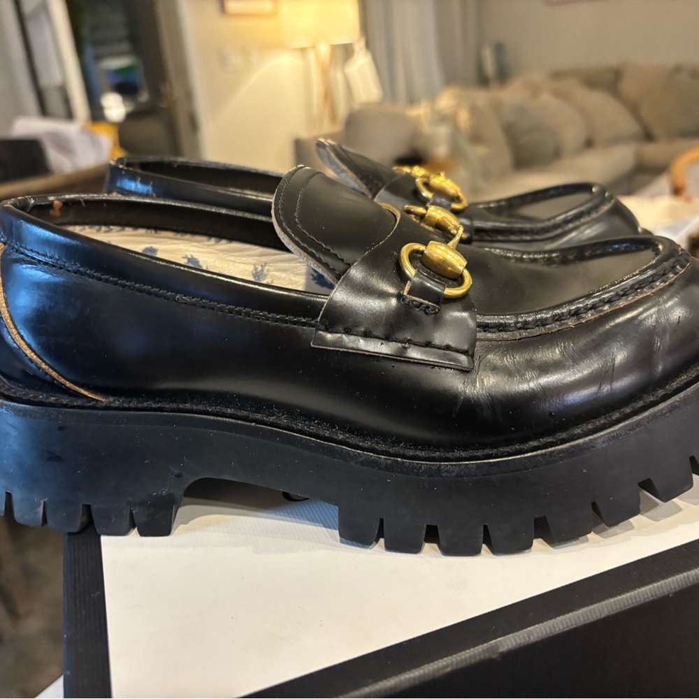 Gucci Black Leather Lug Sole Loafers - Picture 16 of 16